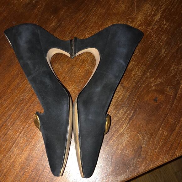Gloria Vanderbilt Vintage Preppy Glam Academia Note Vintage Black Gold Heels 9 - Picture 12 of 15